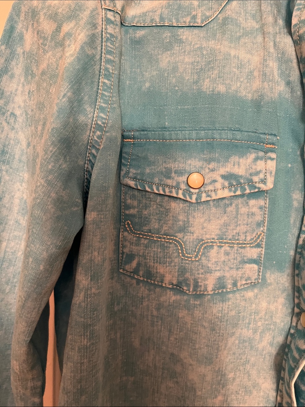 NWT Kimes Ranch- Wash Turquoise Denim Western Shirt - Picture 5 of 6